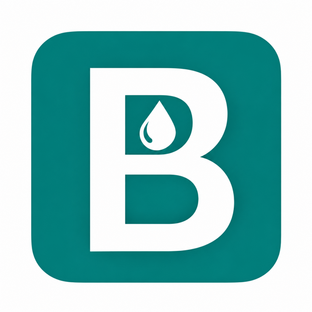 Teal B-logo met waterdruppel