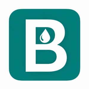 Teal B-logo met waterdruppel